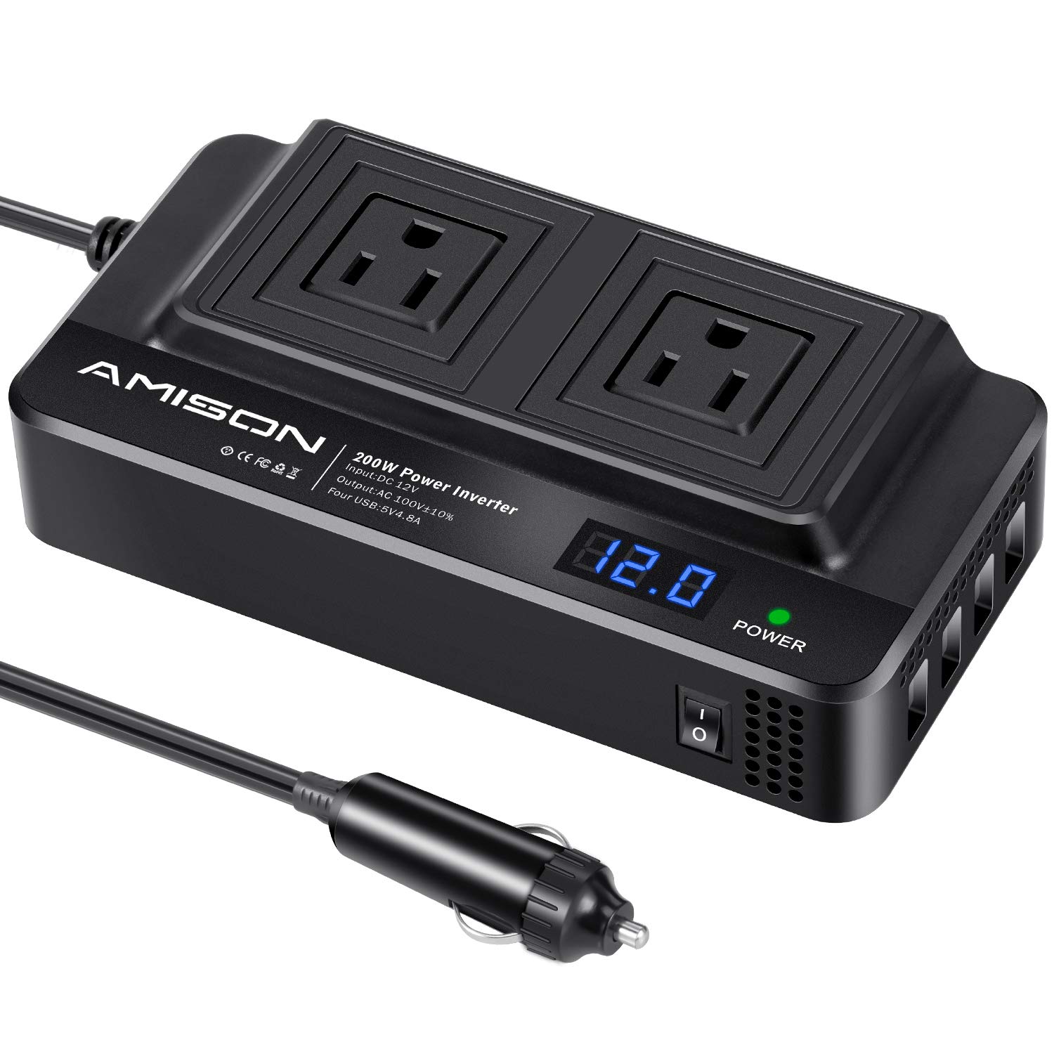 

Amison Inverter, 200W, Cigarette Lighter Socket Outlet, Car Converter, DC / AC ,