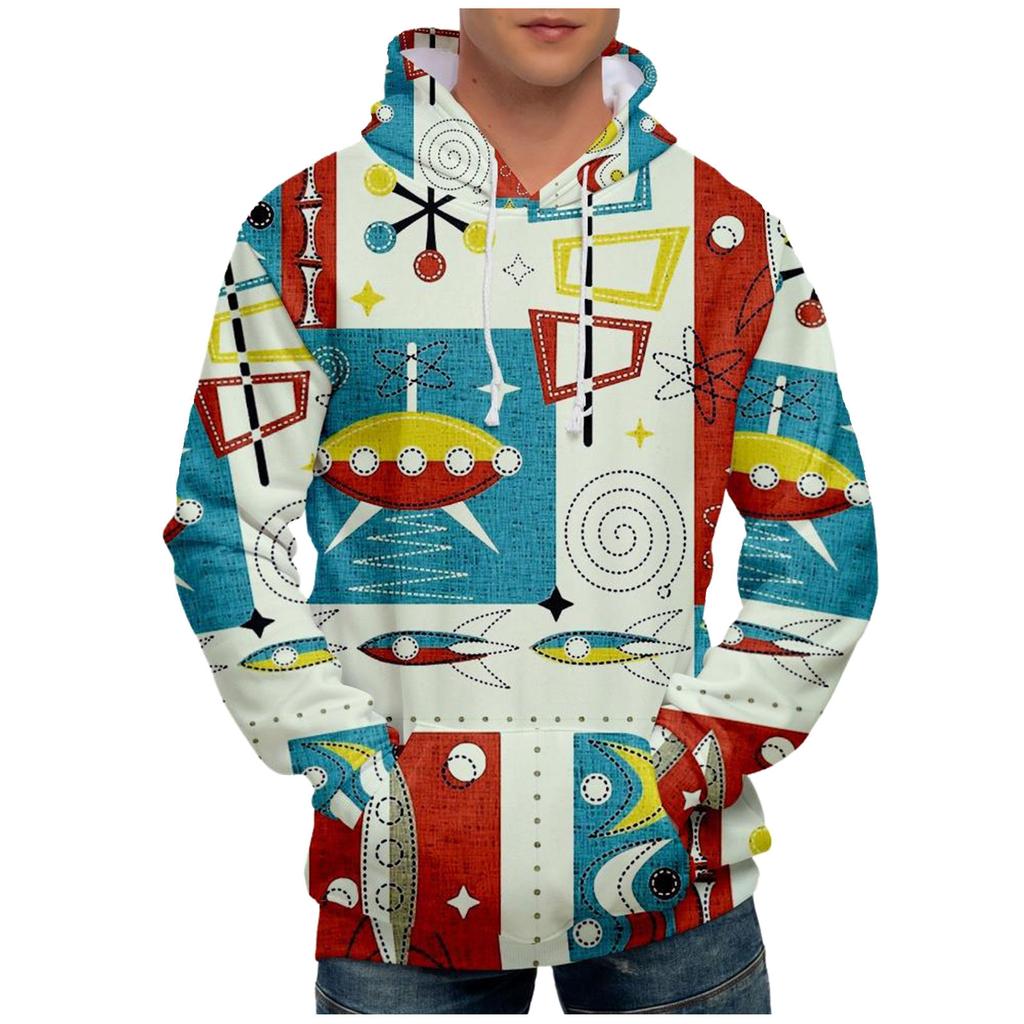 Volný pánský a dámský svetr s dlouhým rukávem a kapucí s módním potiskem