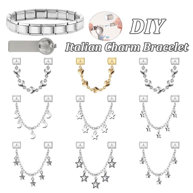 Simple Design Butterfly Star Heart Tassel Chain Pendant Italian Charm Links Fit 9MM Stainless Steel Bracelet DIY Making Jewelry