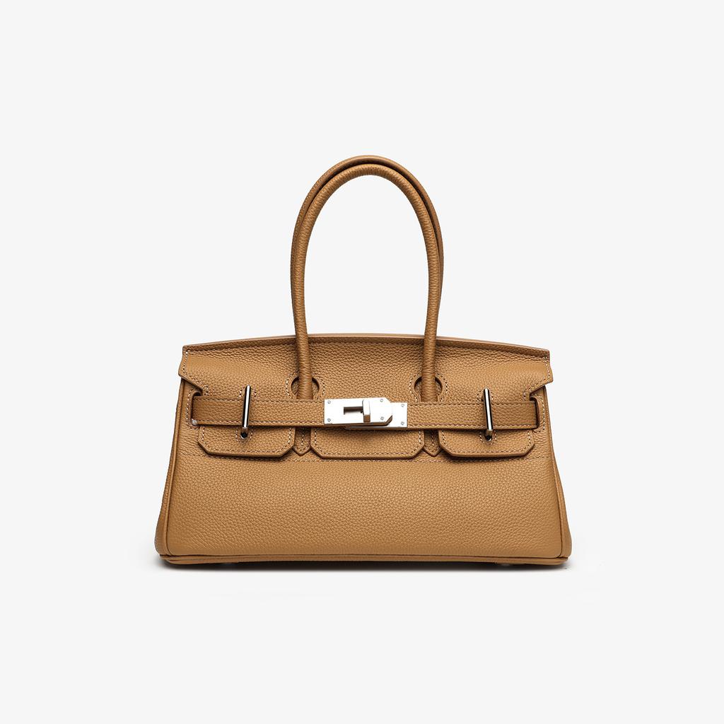 Top Layer Cowhide Togo Leather Horizontal Platinum Bag Leather Women's Bag 5 Large Capacity Commuter Tote Bag Shoulder Crossbody Bag