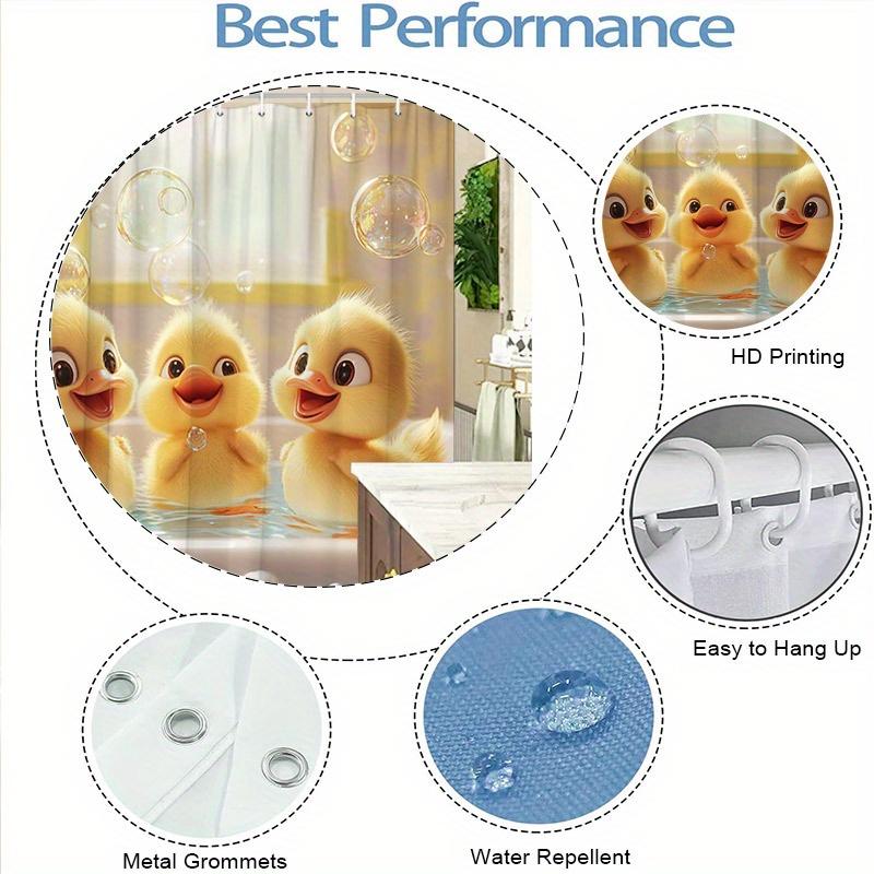 Playful Ducks Shower Curtain - Heartwarming Bath Time, Polyester, 12 Hooks, 70.8x70.8 Inches, Adorable Design, Machine Washable