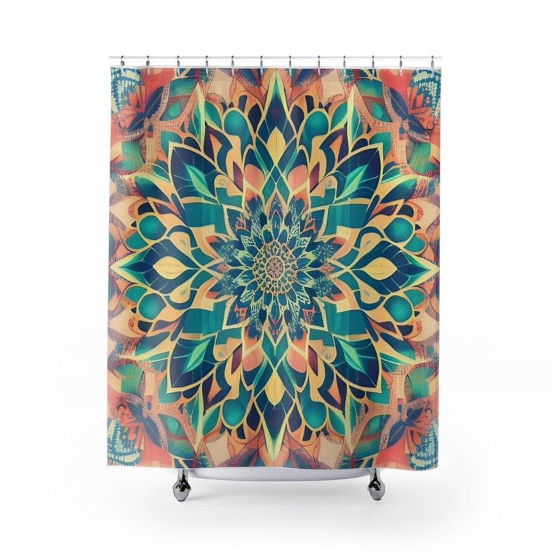 Boho Mid Century Modern Shower Curtain - Abstract Retro Geometric 10a