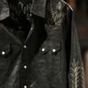 Buttercup pattern heavy industry embroidery American western denim shirt enzyme washing old and light Bengal tea core lambskin
