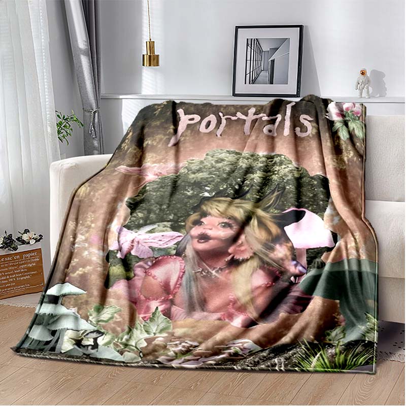 Pink & Black Gothic Collage Print Flannel Blanket, Edgy Witchy Throw Blanket