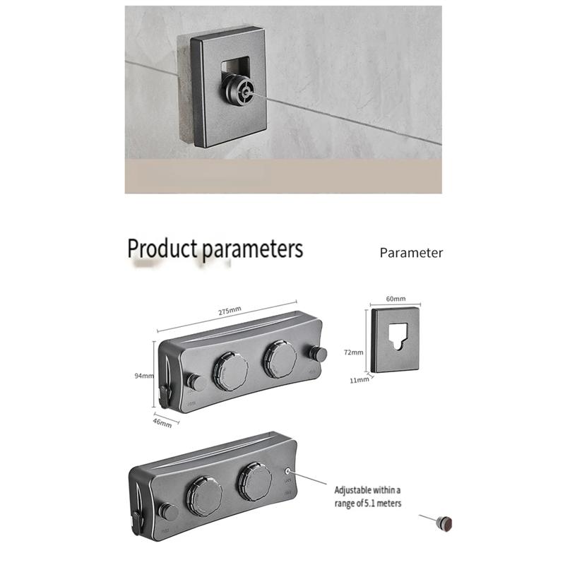 5.1 Meters Retractable Clothesline Dryer Indoor/Outdoor Bathroom Drying Rack Clothes Rack Laundry Drying Hanger Double