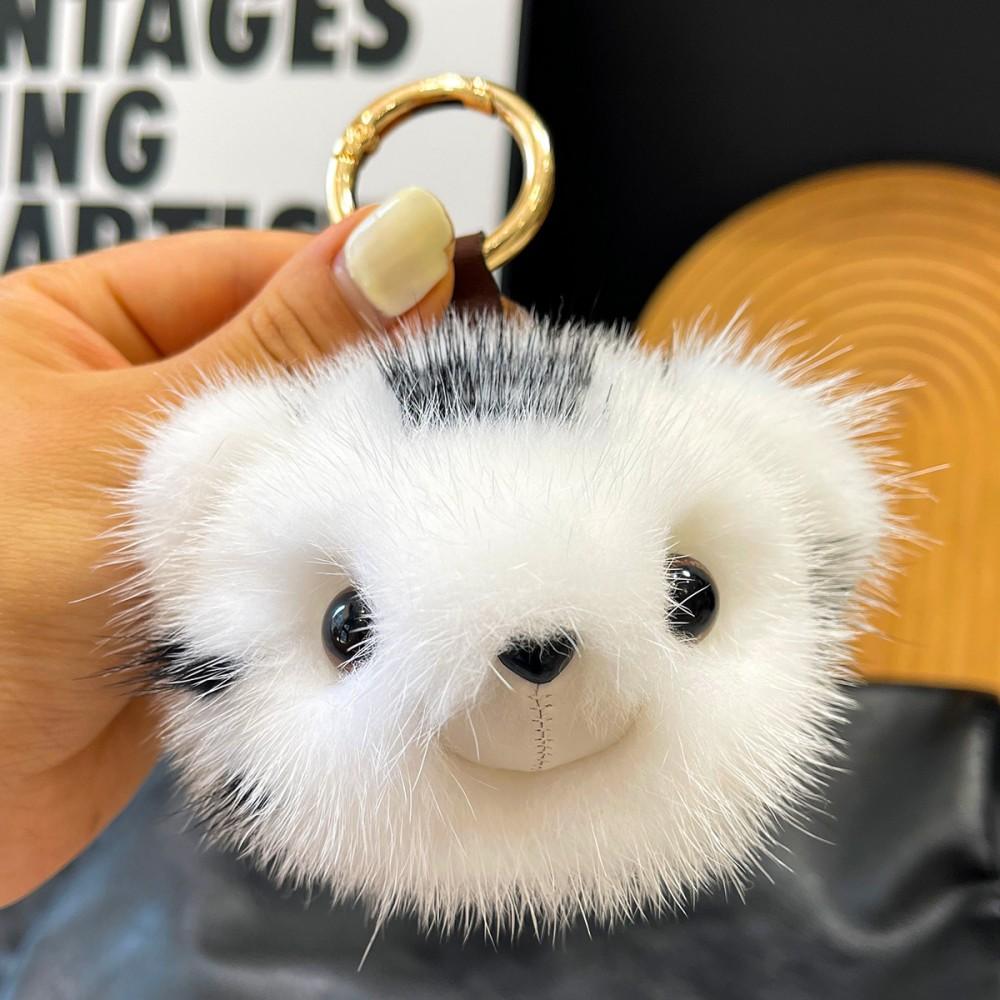 Cute Furry Tiger Head Keychain Keyring Women Bag Charm Plush Doll Toy Car Keychains Real Mink Fur Tiger Pendant Trinkets Gifts
