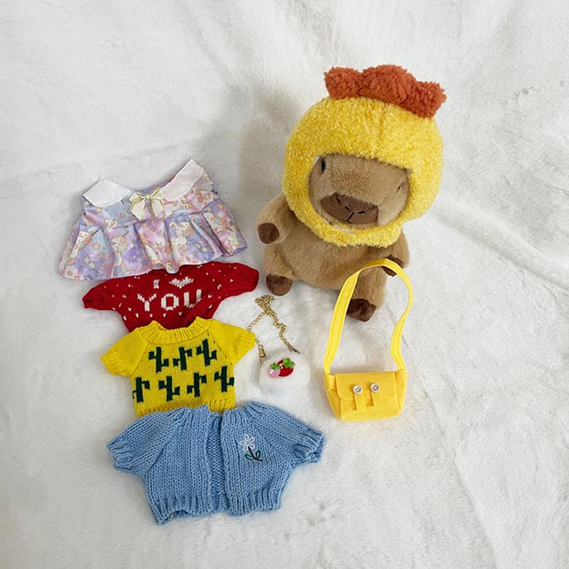 8-10Pcs Capybara Plush Doll With Clothes & Accessories Cute Stuffed Animal Dress Up Doll Toys Set