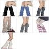 Acrylic Cable Knitted Leg Warmers Socks Leg Covers Sleeves with Plush Balls Bows Embellishments for Women Hosiery Gift