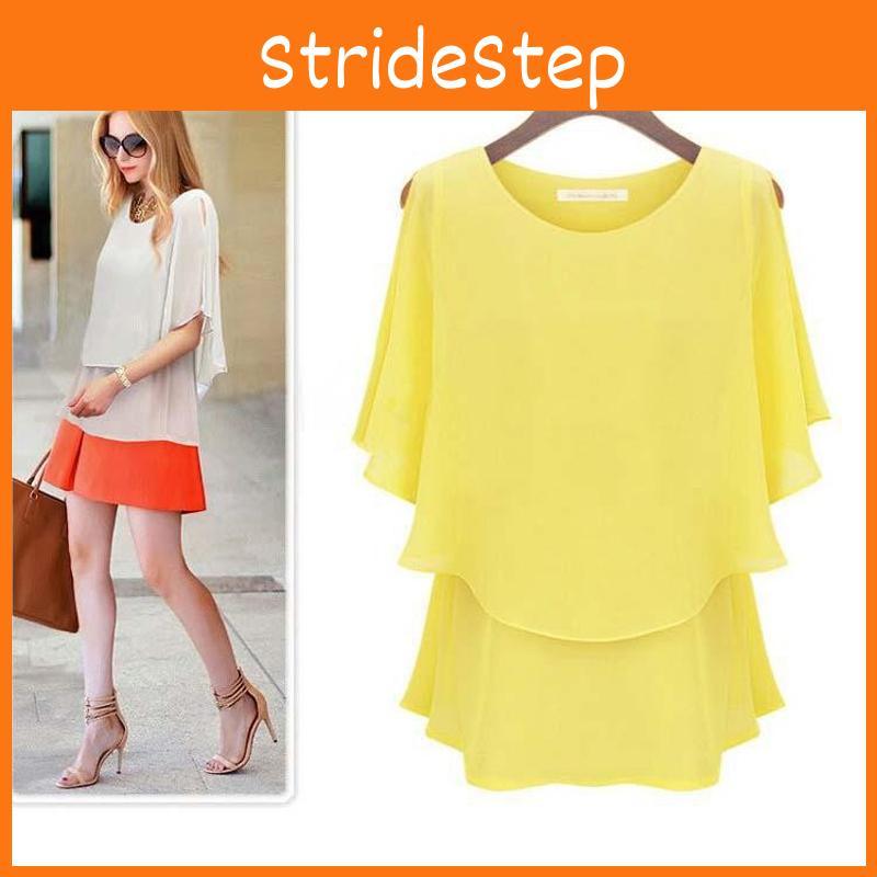 New Arrival Latest Women Chiffon Summer Plus Size Lotus Sleeve Double Shirt Sundress Elegant Casual Wear