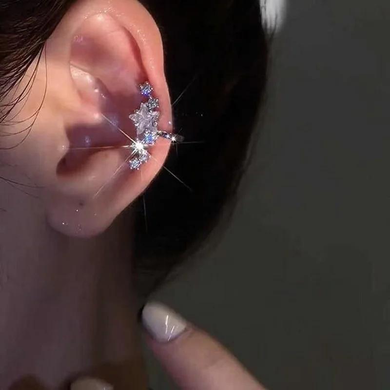 

1 шт. Клипсы-серьги в виде звезды с цирконом и цветком для женщин, модные простые серьги-каффы из кристалла без пирсинга, бижутерия Y2K с цирконом