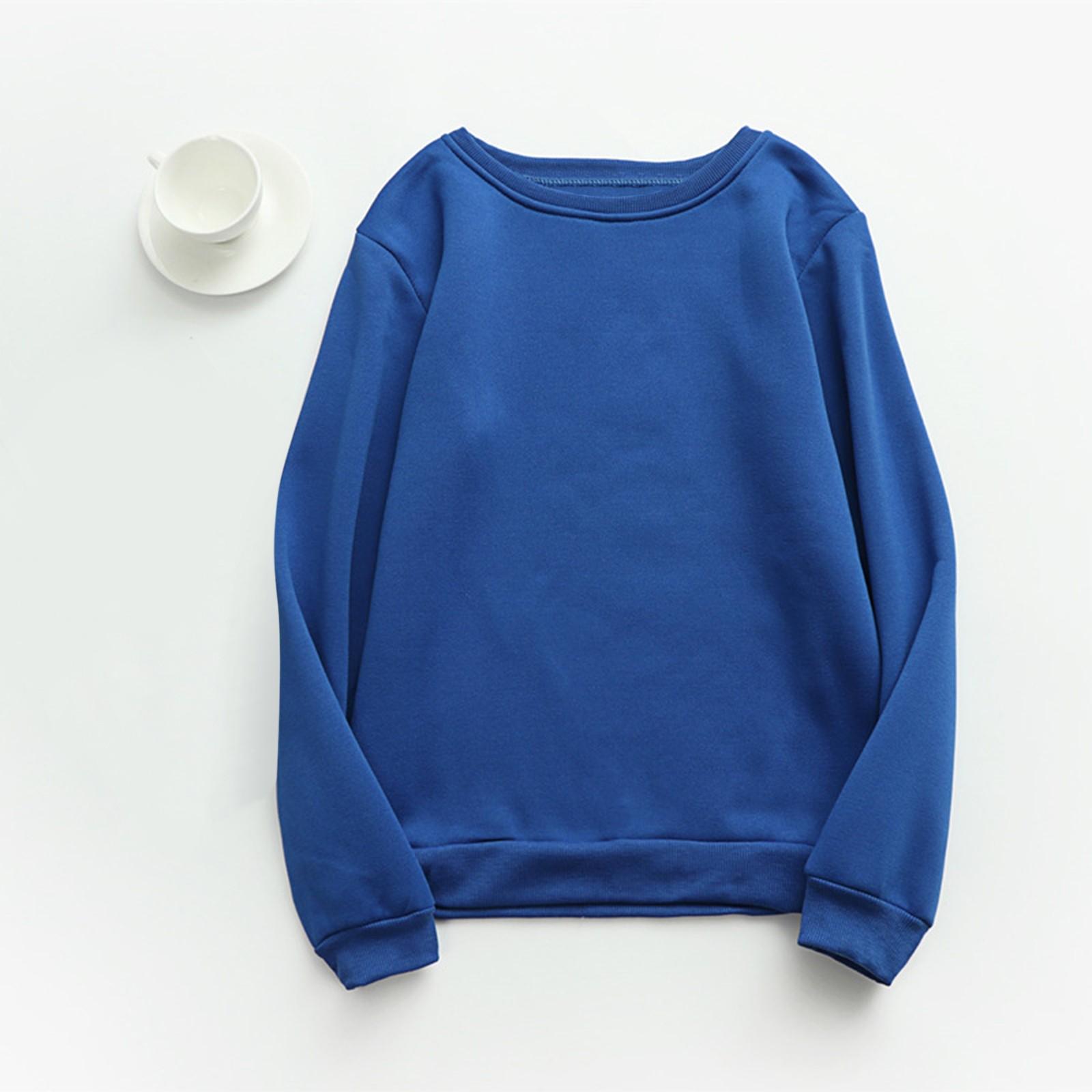 Женский осенне-зимний топ с круглым вырезом и длинными рукавами, однотонная повседневная толстовка с капюшоном L синий
