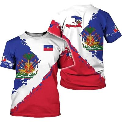 Haiti National Emblem Pattern T-Shirt For Men Haitian Flag 3D Printed Tees Casual Loose T Shirts Round Neck Tops Short Sleeves