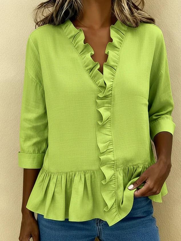 ebay spring and summer European and American new long-sleeved ruffle shirt women's shirt