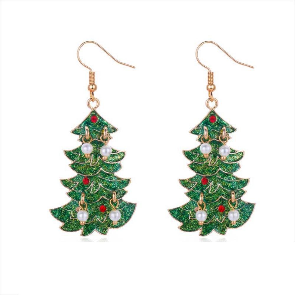 Colorful Rhinestone Drop Ear Drop Dangle Crystal Xmas Studs Christmas Tree Earrings  Fashion Women