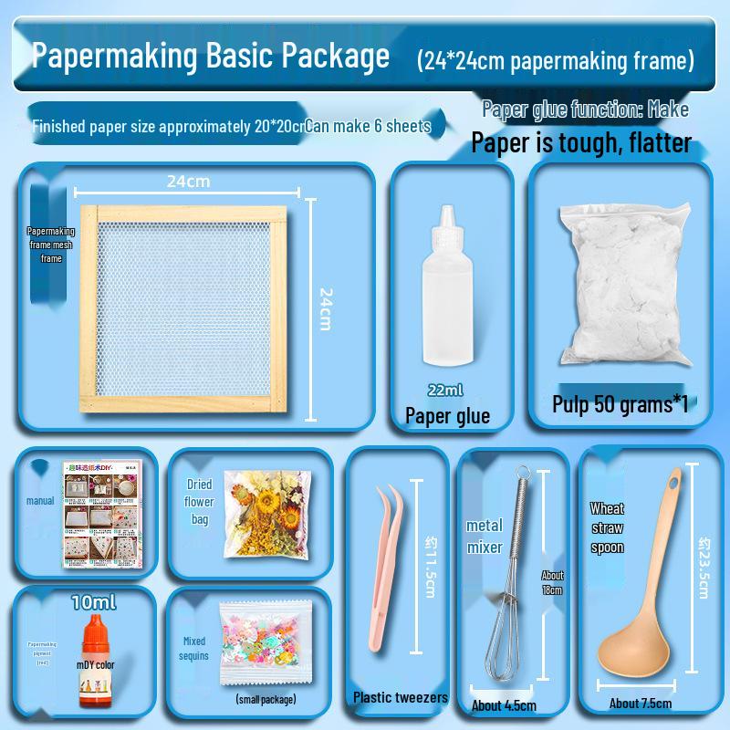 DIY Ancient Papermaking Kit for Kids: Educational Flower & Plant Pulp with Wooden Frame Screen Tools