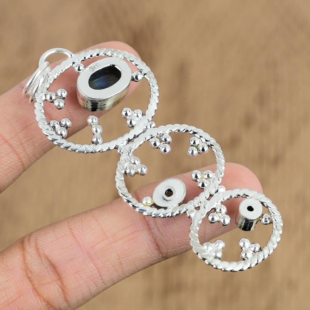 Natural Labradorite Gemstone Pendant Handmade 925 Sterling Silver Indian Jewelry