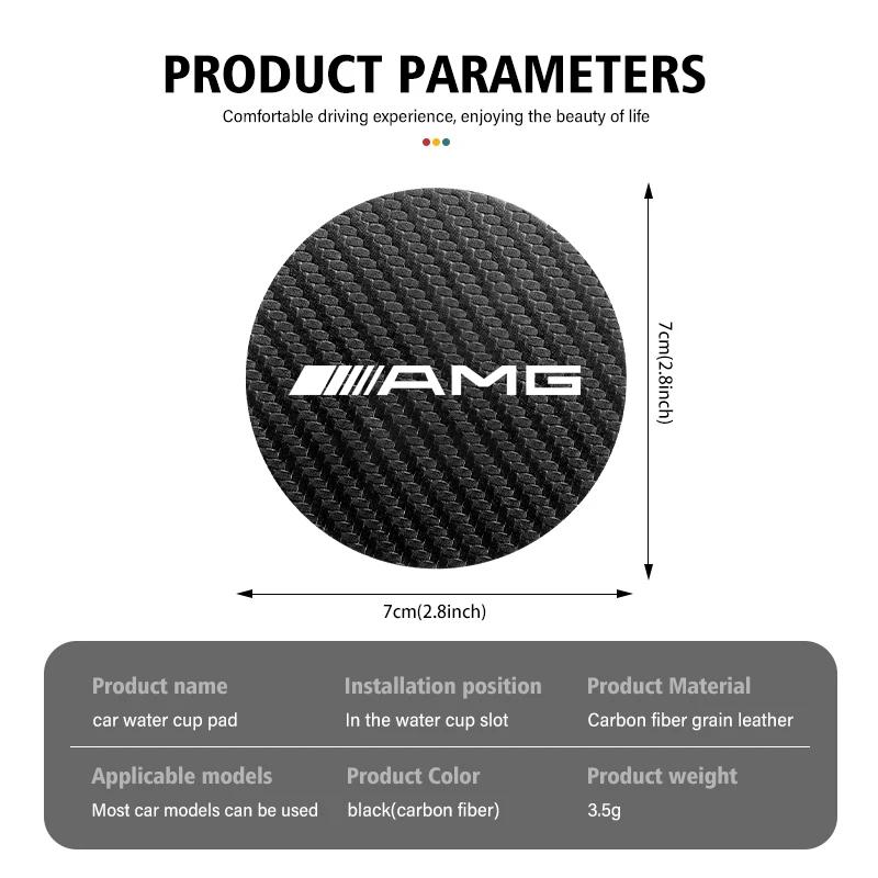 JBCR1 2Pcs Car Carbon Fiber Water Cup Mat Coaster Non Slip Pad For Mercedes Benz AMG W203 W206 W220 W205 W211 W212 W201 W168 W167 W169