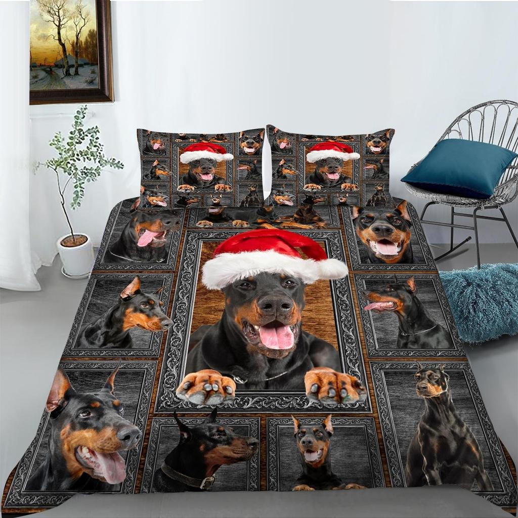 3D Pet Dog Bedding Set Animal Down Duvet Cover 2/3 Pieces Quilt Cover Single Bed Double Bed Full Size Quick Drying Bed Cover for Dog Lovers