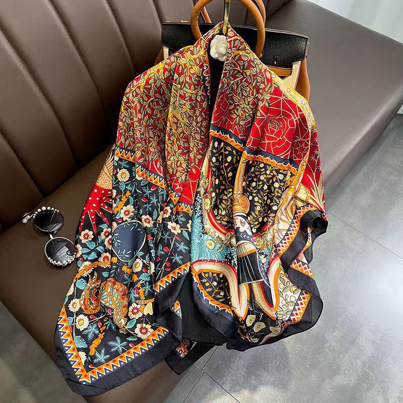 Imitation Silk 110x110 Scarf Shawl: Sun Protection Travel Gauze Headscarf
