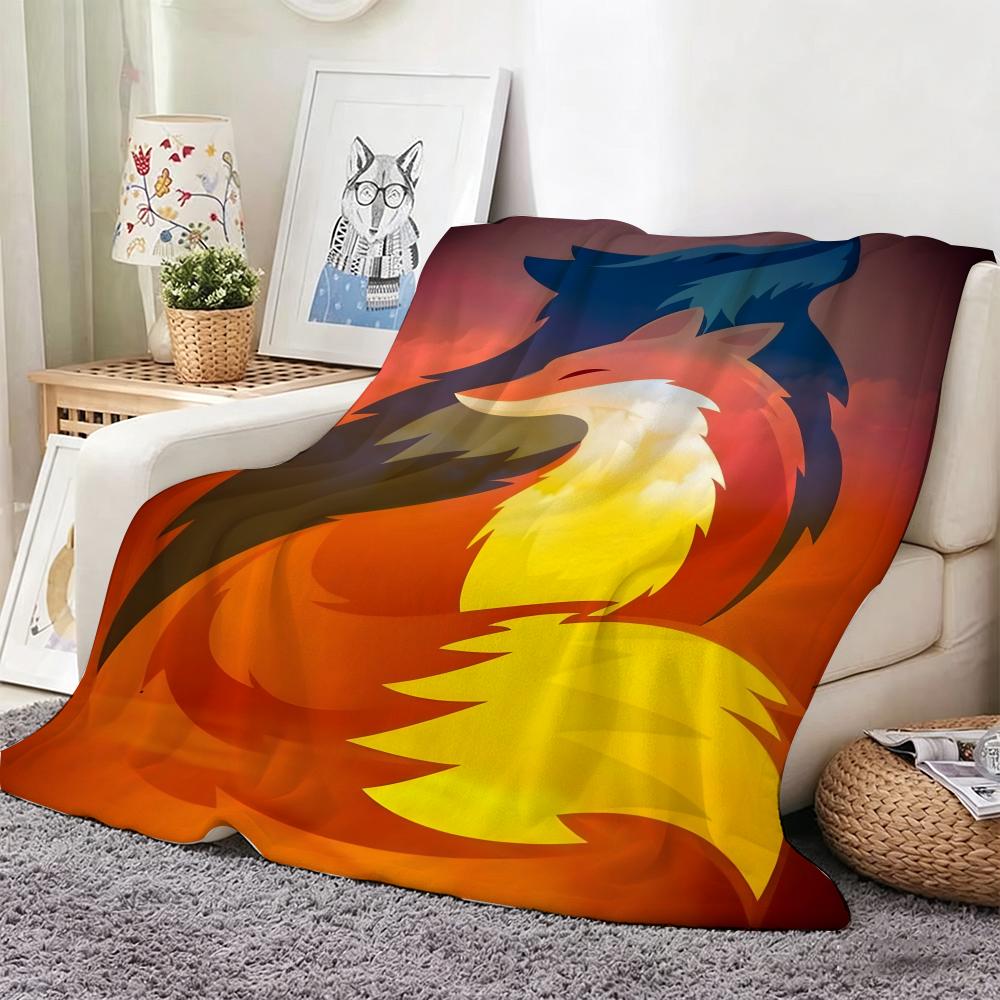 Cute Cartoon fox Throw Lightweight 240g Flannel Blanket Soft Skin-friendly for Summer Cooling
