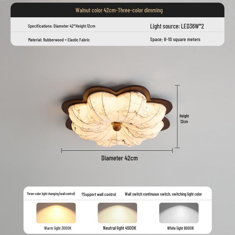Chinese Song Dynasty Chandelier: Retro Fabric & Walnut Wood Zen Ceiling Light
