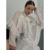 Western Style Fashion Temperament Frill Ribbon Sexy See-through blouse Top V-Neck Lace up Shirt