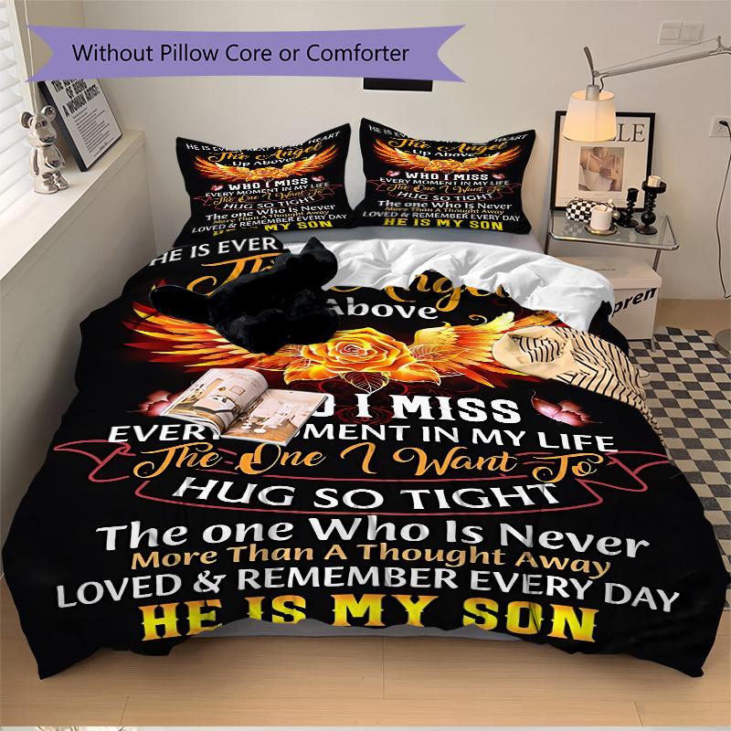 3pcs Heartbeat Angel Wings Duvet Cover Set, Cover For Bedroom Guest Room (1 Duvet Cover + 2 Pillowcase, Without Quilt),  yy250922158