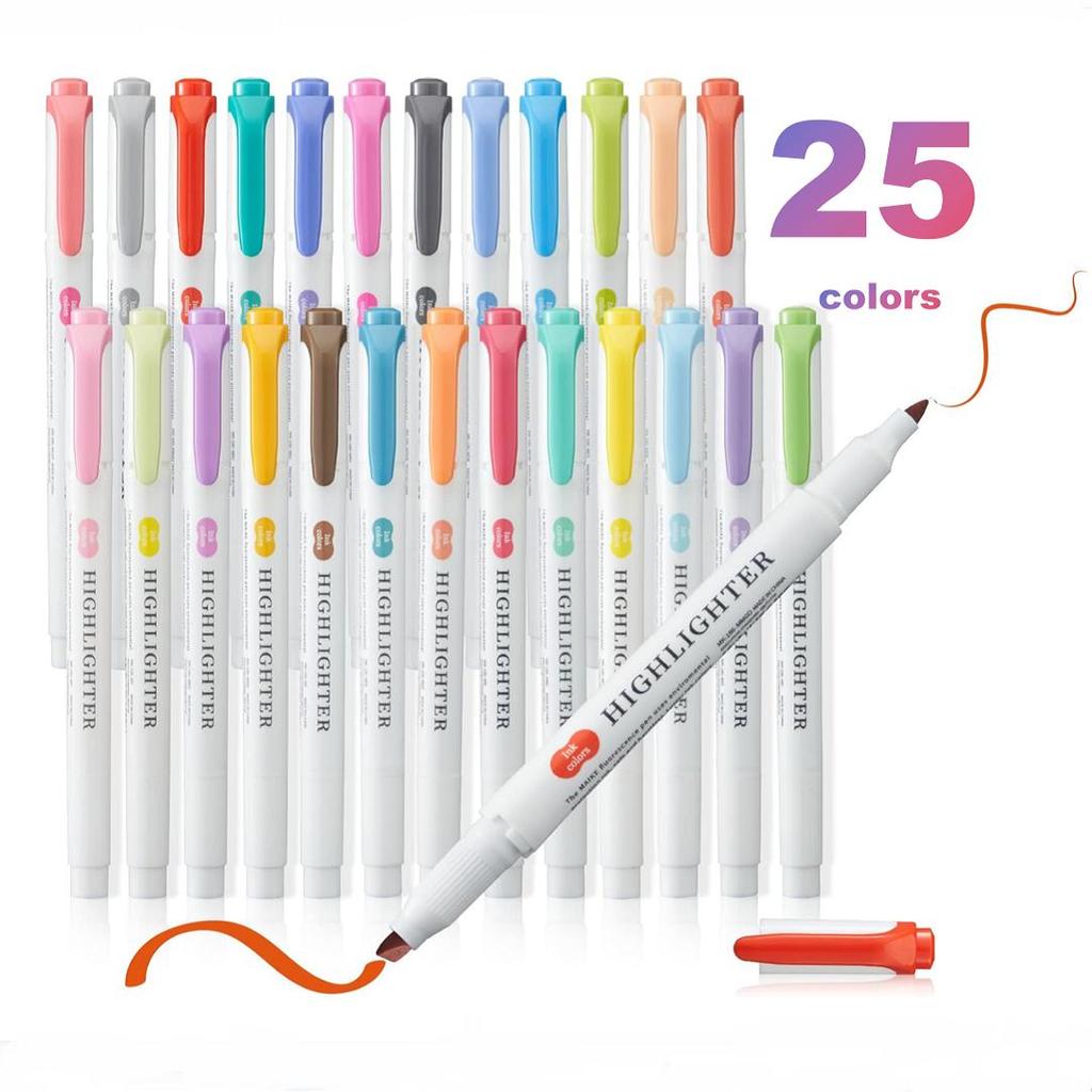 25-pack dubbelsidiga överstrykningspennor - Fin spets & mejselspets, livfulla slumpmässiga färger, perfekta för konst, skrivande och skolmaterial