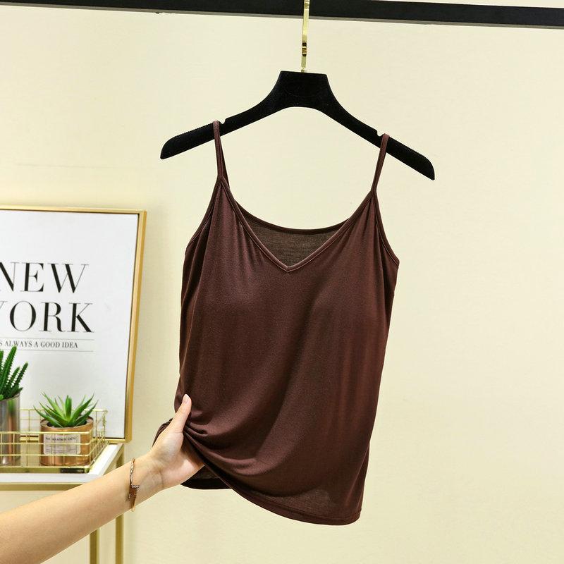 

Women s Summer V-Neck Padded Camisole - Slimming Sleeveless Base Layer Top XXL темный кофе