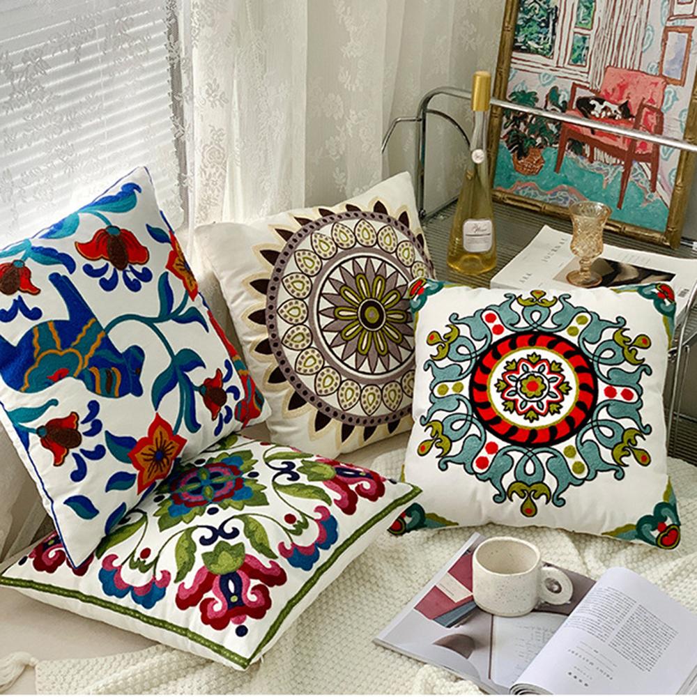 45x45cm Ethnic-Style Floral Embroidered Pillowcase Cojines Cotton Owel Embroidered Throw Cushion Cover Headboard Pillowcases