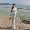 Sweet & Spicy Floral Print Dress: Vacation Vibes, Cinched Waist, High Slit, Alluring Beach Style