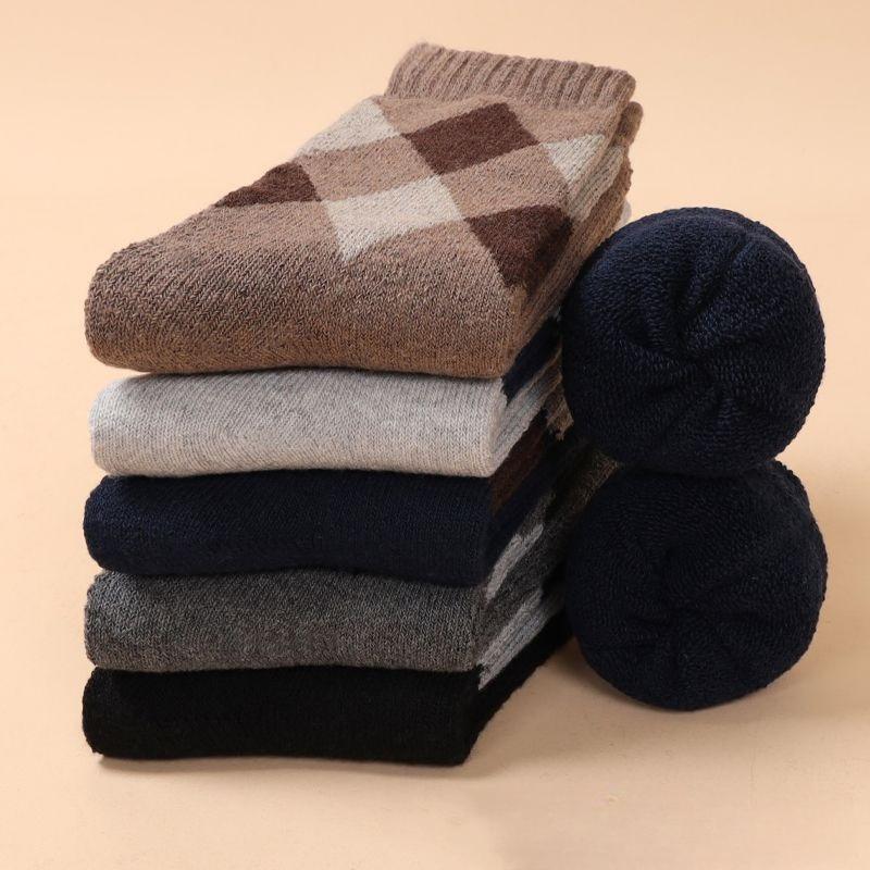 5 Paar Herren Mid-Calf Socken Vintage Warme Socken Strick Socken für Winter