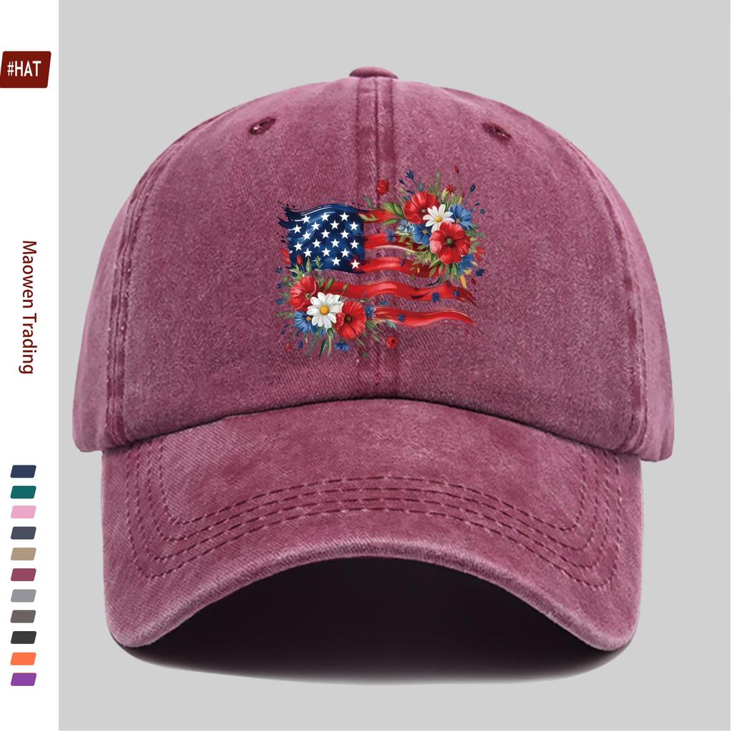 Pc Pcs Floral American Flag Baseball Cap Suitable for Prom Outdoor Sports Beach Vacations Travel Hiking Parties  Adjusta