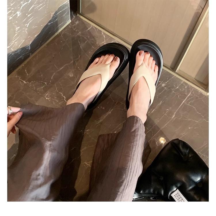 Sheepskin Version~ Casual Versatile Round Head Toe Thick Bottom Simple Flip-flops Women's Summer Outer Wear Cold Slippers