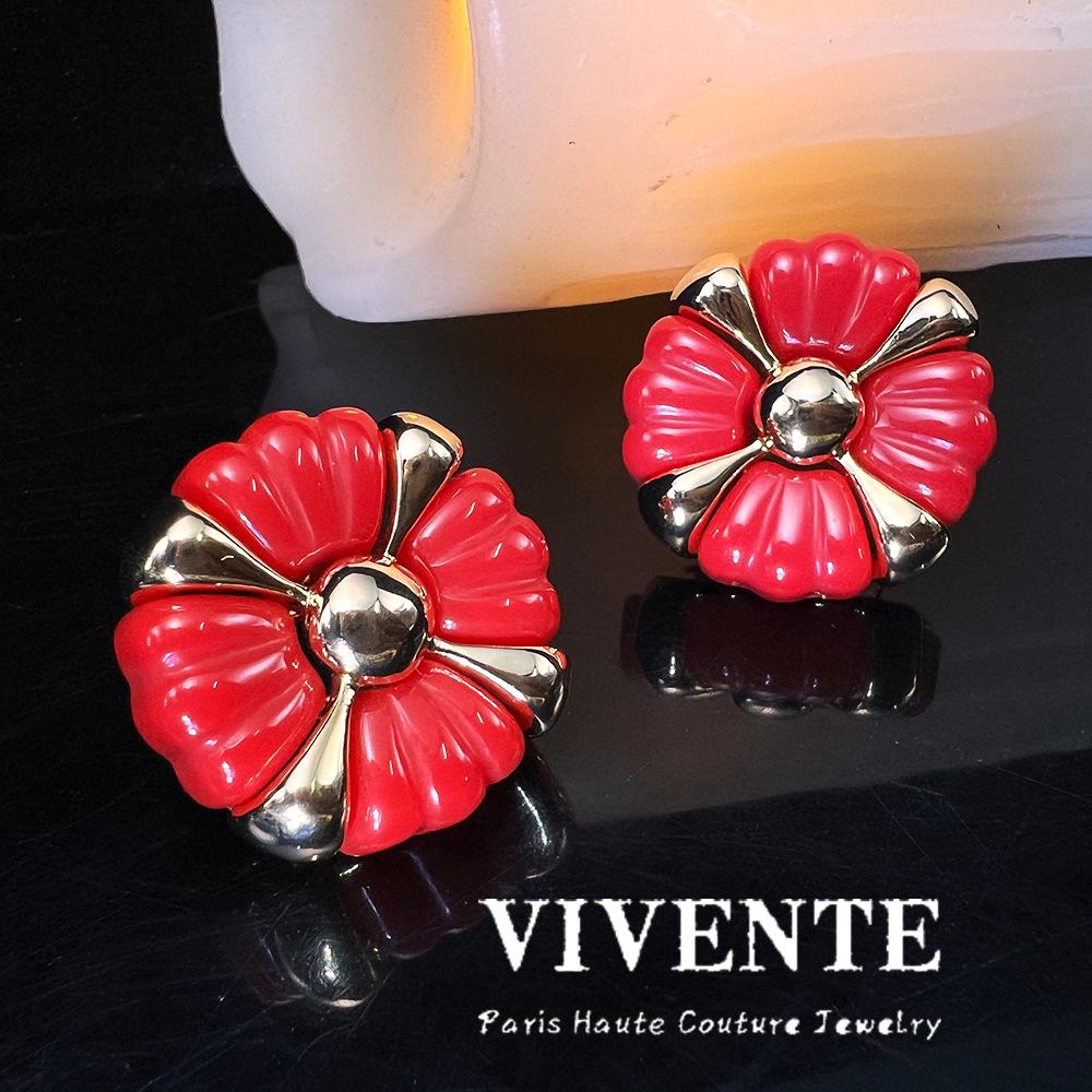 

Винтажные клипсы из 18-каратного золота в ретро китайском стиле красный