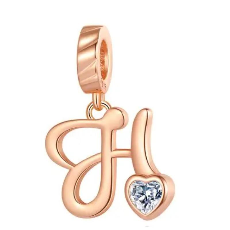 Kupfer 26 Buchstaben A-Z Alphabet Anhänger Charme Roségold Passend für Original Pan Armband Zubehör DIY Schmuck Für Frauen