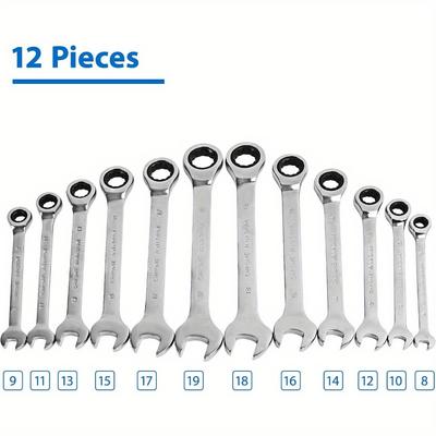 Conjunto de chaves de catraca fixas 8-19 mm Melhor valor Conjunto de chaves de combinação métricas Chave de cromo vanádio com caixa de armazenamento para manutenção doméstica Reparos automotivos