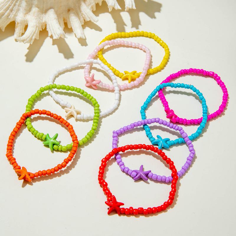 Accessories, Bohemian Colored Starfish Multi-Colored Beaded Stacked Ladies Bracelet