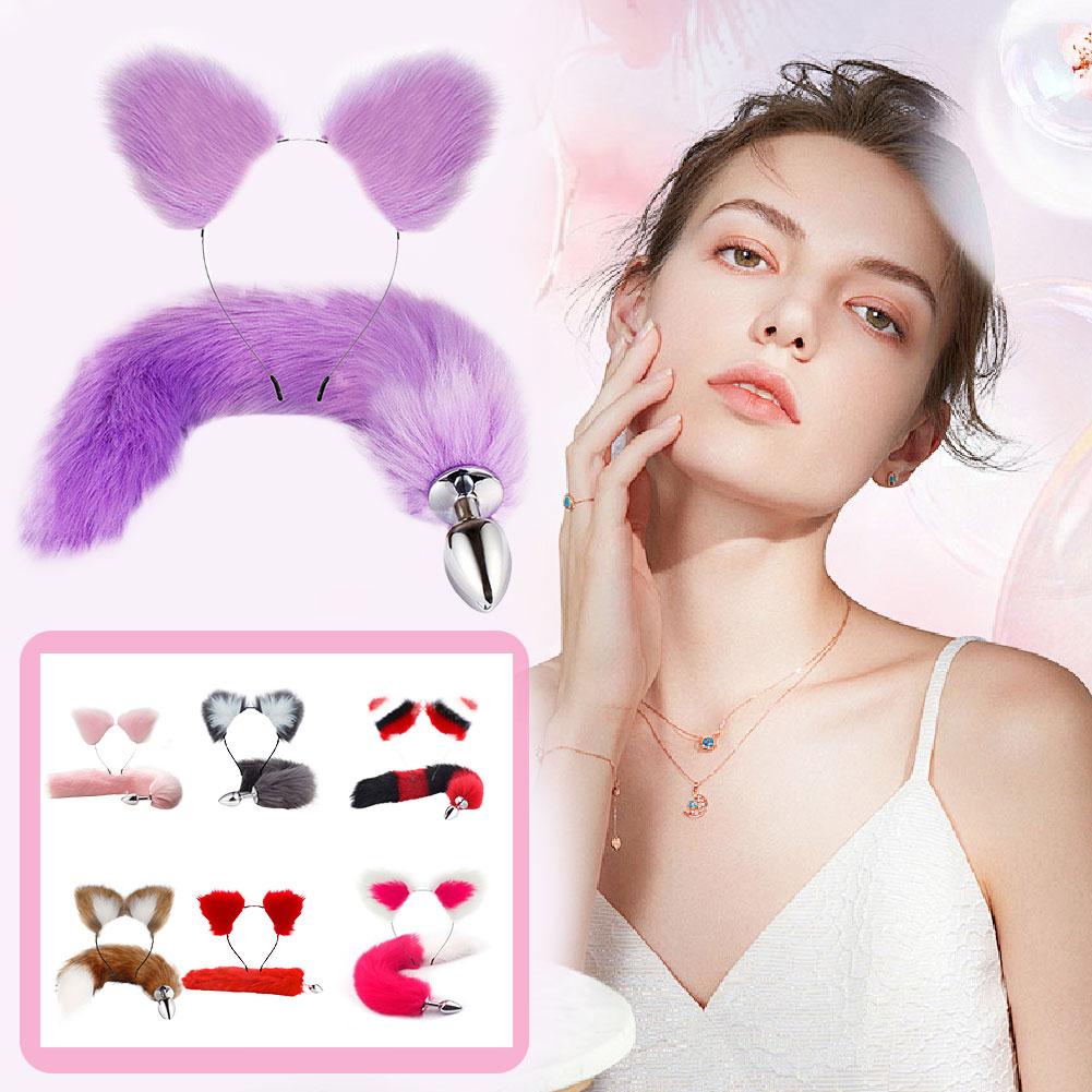 Cute Fox Tail Anal Plug Cat Ears Headbands Set Soft Cat Ears Headbands Collar Erotic Cosplay Couples Accessories SM Sex Toys