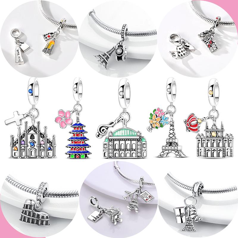 Landmark Copper Charms Original Vienna Paris Tokyo Travel Pendants Fit Bracelet Diy For Woman Jewelry Making
