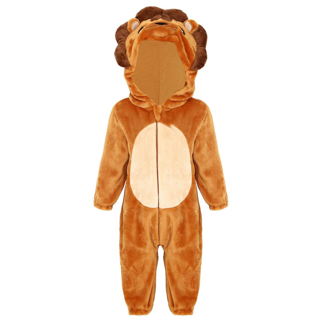 Toddler Animal Jumpsuit Long Sleeve Elastic Cuffs Zip Up Cute Cartoon Hooded 3D Tail Home Casual Wear