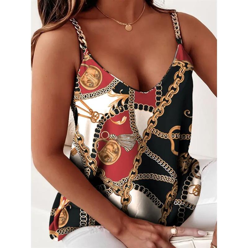 BITCED Women's Summer Simple Sleeveless Chain Cami Printed Tank Top