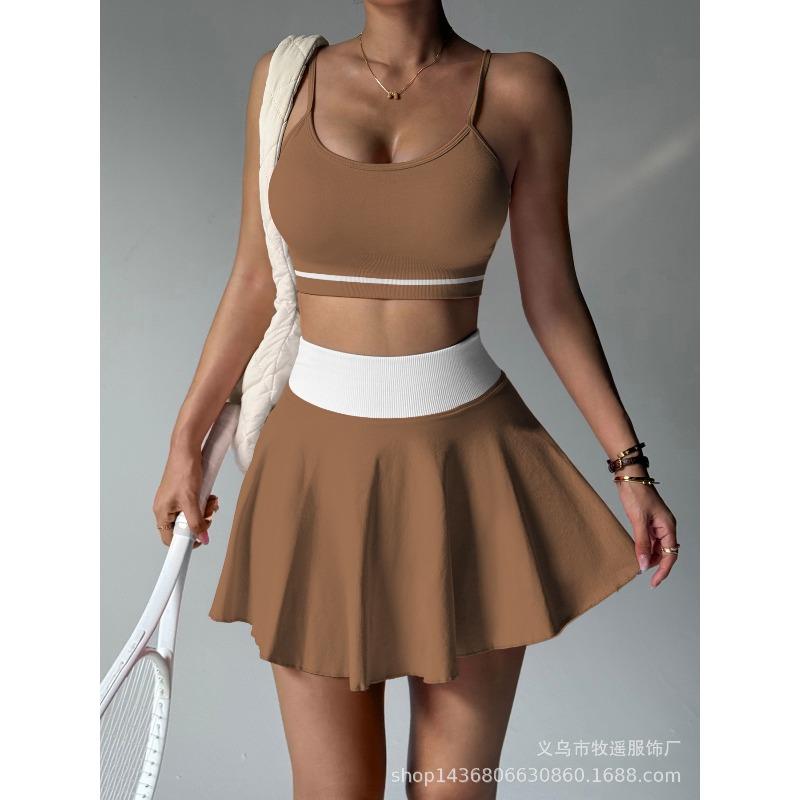 Damen Zweiteiliges Tennisrock-Set, Sport-BH & High-Waist-Faltenrock zum Laufen, Fitnessstudio, Fitness