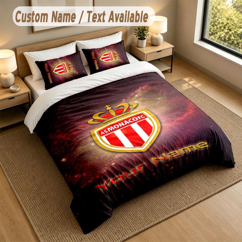 Bedding Set 1 Duvet Cover 2 Pillowcases Monaco FC Print Soft Bed Linen Bedroom Decor
