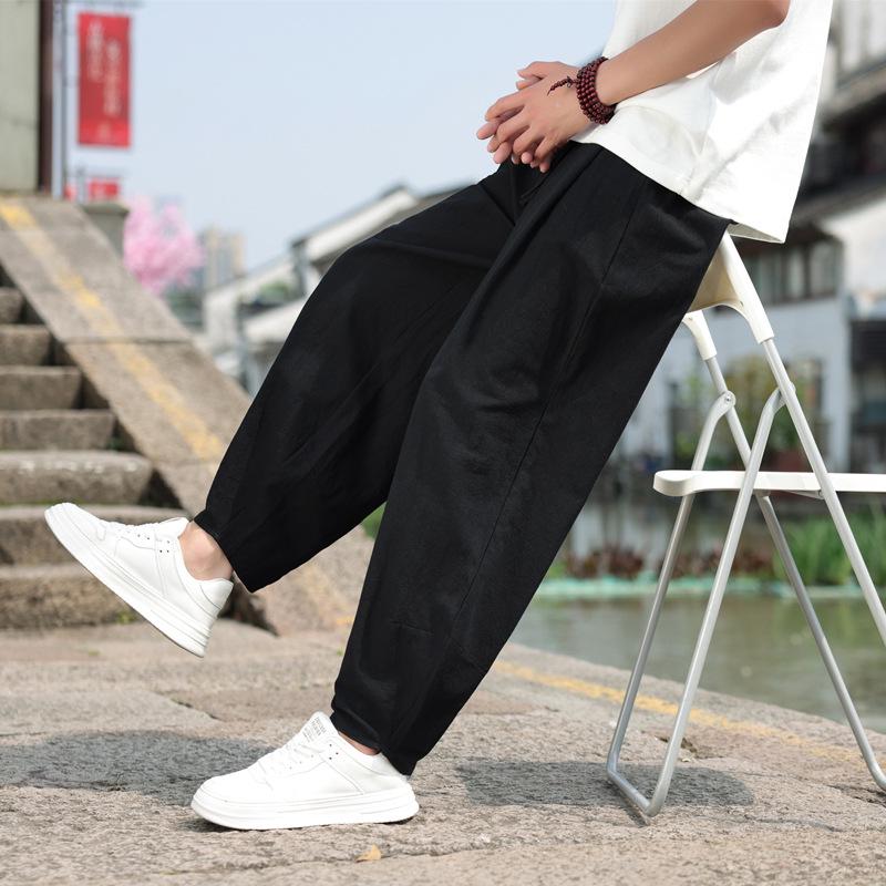 

Мужские широкие брюки из хлопка и льна в китайском стиле: Тайцзи, Ханьфу, даосские шаровары 3XL чёрный