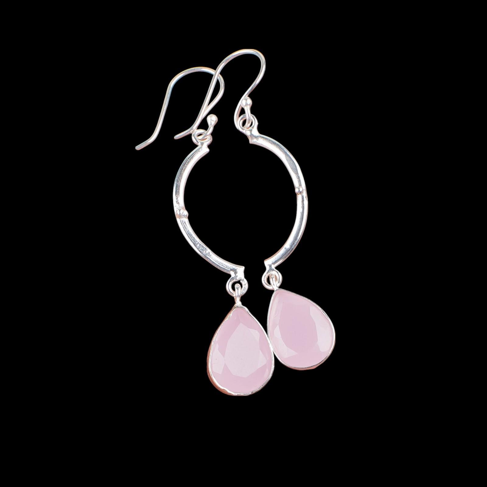 

Rose Chalcedony Gemstone 925 Sterling Silver Jewelry Handcrafted Earrings 2.60 EE-43-15