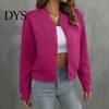 Fall Outerwear Women Jacket O Neck Solid Color Zipper Closure Coat Loose Thermal Short Thick Type Elastic Cuffs Long Sleeved Commuting Dating