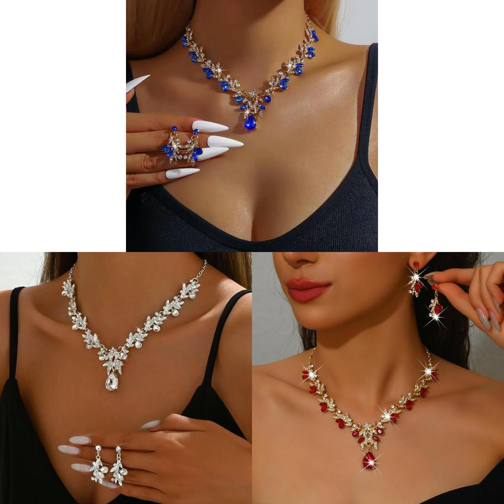 Elegante Set Collana e Orecchini Floreali con Pendente in Cristallo per Matrimonio Sposa