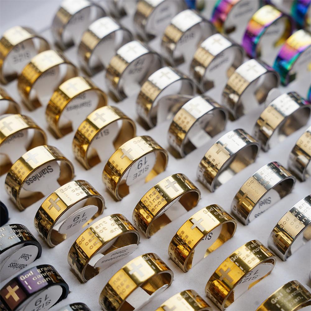 50 Stück/Los Jesus Liebe Christentum Bibel Kreuz Glaube Beten Edelstahl Ring Schmuck Für Frauen Männer Gläubige Mischfarbe Großhandel