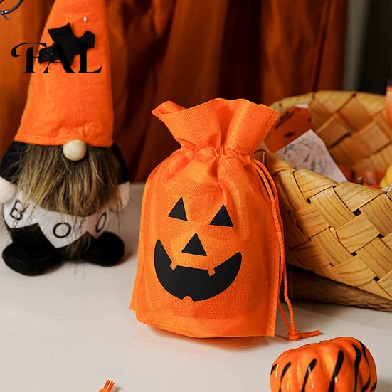 Halloween Pumpkin Bags for Kids 5 Pcs Treats Bag, Non-woven Fabric Candy Portable Snack Drawstring Goodie Party Favors Lightweight Totes Sweets